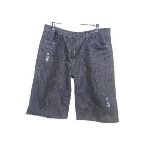 Blue Geare Mens Y2K Hip Hop Faded Black Gray Denim Distressed Shorts 40 Baggy